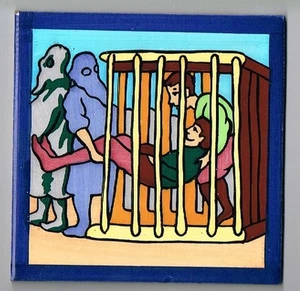 Don Quijote Quixote Cage Scene Vintage Handpainted Tile Cedolesa Spanish Spain - Picture 1 of 2