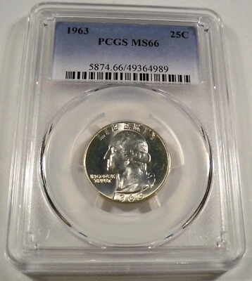 1963 PCGS MS66 WASHINGTON QUARTER VERY WHITE 25c SILVER MS 66 - Image 1 of 4