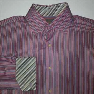 THOMAS DEAN Button Down Fashion Dress Shirt - L - Striped Flip Cuff - Picture 1 of 2