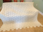 VTG HAND Crocheted Cotton 84" X 88" Ecru Bedspread Star Popcorn DESIGN 1930-40