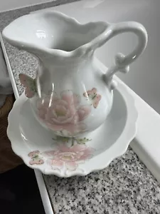 Vintage St Michael Pitcher and Bowl Set Raised Butterfly Japan 1986 Cottagecore - Picture 1 of 12