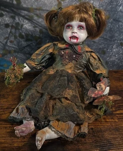 OOAK Creepy Vampire Horror Doll 12" Sitting Hand Painted Upcycle Art Signed - Picture 1 of 13