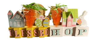 Easter Wooden Sign Table Mantel Decor Blessed Hop Set Of 2 new - Picture 1 of 5