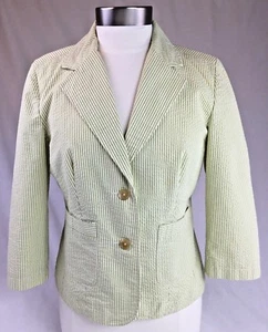 Liz Claiborne New York kleine gestreifte Seersucker Damenjacke mit zwei Knöpfen gefüttert - Bild 1 von 12