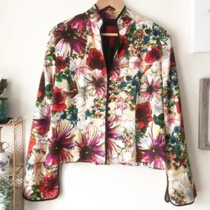 JS Collections 100% Silk Bold Colorful Floral Cheongsam Style Jacket Size 14 - Picture 1 of 12