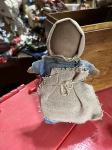 Antique Folk Art Primitive Rag Doll 7” Heavily Distressed No Face Vintage Blue F - Picture 1 of 5