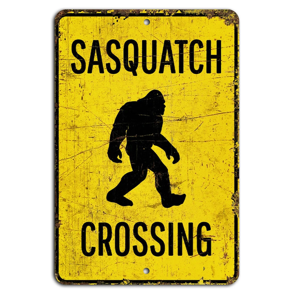 Sasquatch Crossing Yellow Sign - Bigfoot Themed Warning Decor - Image 1 of 1