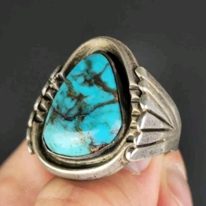 Vintage Navajo großer Türkis Sterlingsilber Herren Ring Größe 11,25 - Bild 1 von 4