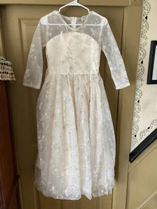 12 Ivory Princess Halloween Gold-embroidery Sheer Party Dance Dress Flower Girl - Picture 1 of 20