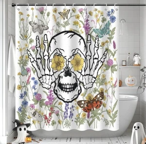 Colorful Floral Skull Shower Curtain With 12 Hooks 72x72 - Picture 1 of 3