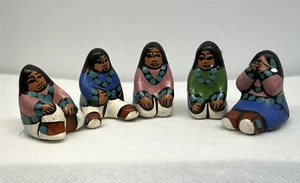 Navajo Handcrafted Clay Mother Figurines 5 Native American Pottery Signed Selma - Picture 1 of 9