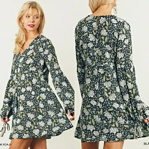 Umgee Dress Size S M L Black Floral Fairy Cottage Relaxed Tunic Whimsigoth Women - Picture 1 of 4