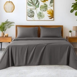 LIANLAM Ägyptische Baumwolle Bettwäsche 4-teiliges Set, 1000 Fäden Satin, Cal King, Dunkelgrau - Bild 1 von 6