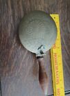 Vintage Solid Brass INDIA Hand Etched Wood Handle  Container Ash Tray
