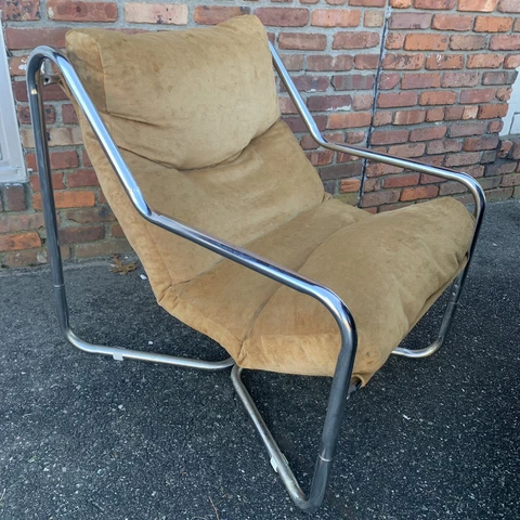 1 Vintage Chrome Sling Chair 1970s Tan Armchair MCM Mid Century Cover