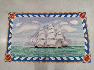 Vintage Wolle Haken Teppich handgefertigt von Horatio McKay-Clipper Schiff Boot 53" x 28" - Bild 1 von 11