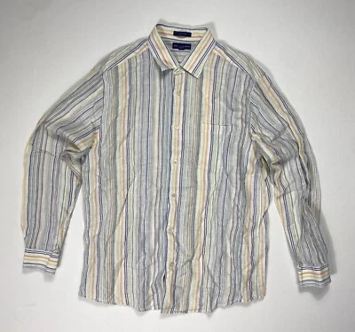 Camisa Grant Thomas Botón Para Hombres XL Rayas Lino Puro Ligera Playa Informal Foto 1 de 4