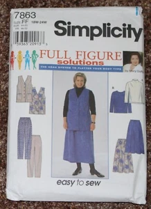 Simplicity 7863 Größe 18W-24W Damen Shirt Rock Hose Weste Muster EINFACH NEU - Bild 1 von 2