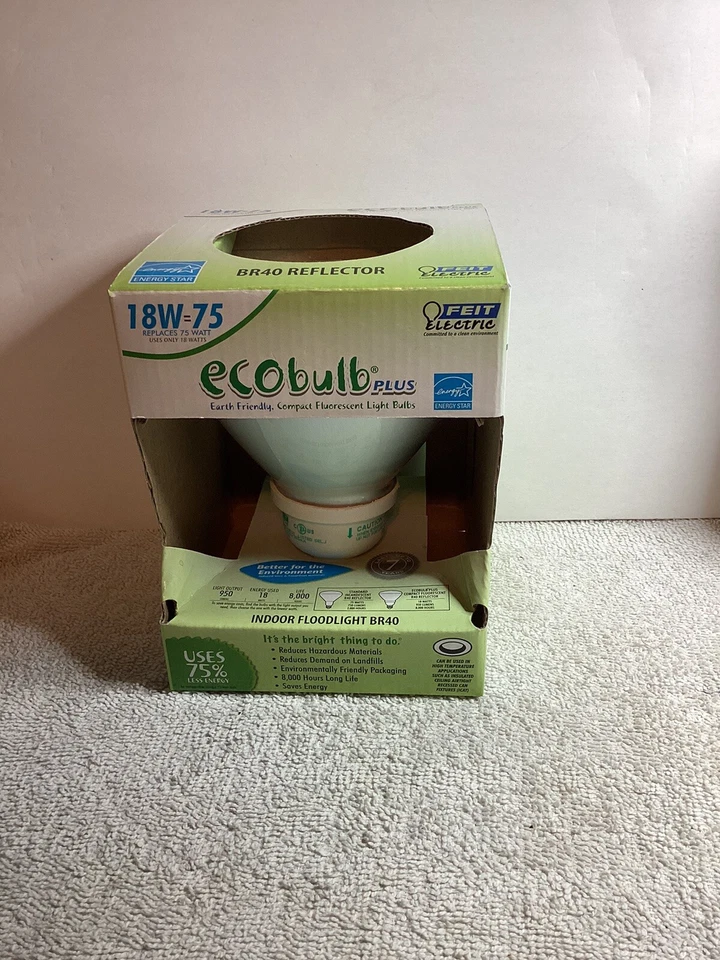 Ecobulb Plus 18 Watt=75 Watt BR 40 Reflector Indoor Floodlight New in Box - Image 1 of 4