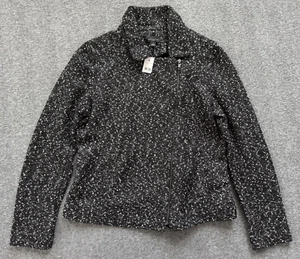NWT ANN TAYLOR Factory Full-Zip Black & White Speckled Coat Jacket - Size 10 - Picture 1 of 10
