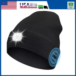 Bluetooth LED Beanie Hat with Music Speakers Mic Rechargeable Cap Headlamp Gifts - Picture 1 of 11
