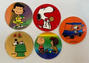 Vtg Lot Of 5 Peanuts Charlie Brown Pog Milk Caps UFS Snoopy Patty Lucy - Picture 1 of 8