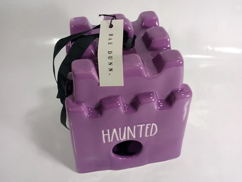 RAE DUNN by Magenta Purple HAUNTED Castle Halloween Ceramic Birdhouse Cover