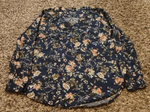 Brina & Em Shirt Bluse Damen Large Blau Blumen V-Ausschnitt Pullover Tunika Viskose - Bild 1 von 9