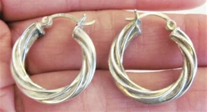 VTG Large Signed HAN Sterling Silver 925 Twist Hoop Earrings 1" diam. 5.7 grams - Picture 1 of 5