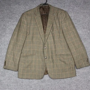 Mens Haggar Clothing Blazer Sport Coat Jacket Plaid Brown Tan Green Size 44R - Picture 1 of 4