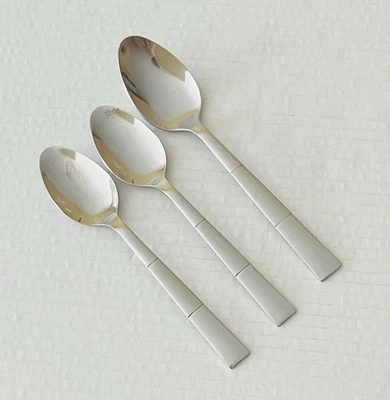 Stainless Spoons 2 Teaspoons & 1 Oval Soup Spoon Glossy with a Satin Panel Block - Image 1 of 4