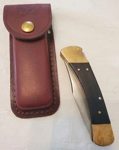 VINTAGE Buck 110 2 Dot Lock Back Folding Hunter Knife & Sheath - Picture 1 of 7