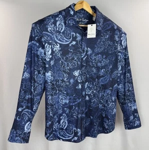 Camisa Robert Graham Abotonada Hombres 2XL Paisley Flor Azul Vibrante LS Elastizada UPF - Imagen 1 de 13