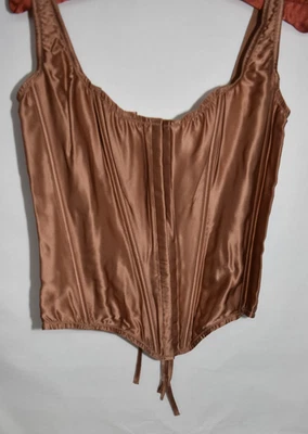 NWT Victoria's Secret Body 100% Silk Corset Lace Up Boning XL XLarge Brown tan - Image 1 of 4
