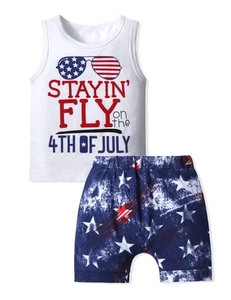 Toddler Boy 4th of July Outfit, 3-4T Independence Day Letter Printed Sleevele... - Picture 1 of 6