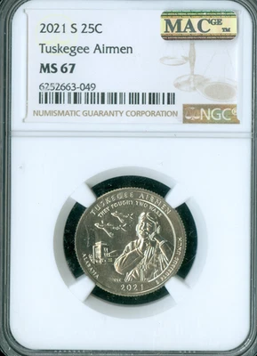 2021 S TUSKEGEE PARK QUARTER NGC MS67  PQ MAC SPOTLESS . - Image 1 of 2
