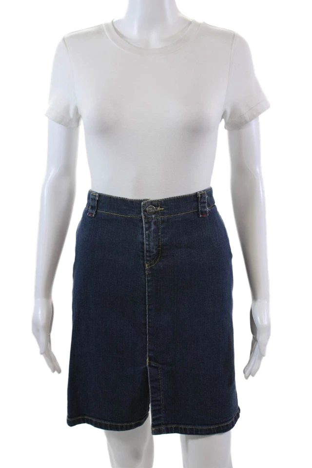 Lacoste Womens Cotton Zip Button Lined Mini Denim Skirt Blue Size EUR 46 - Image 1 of 4