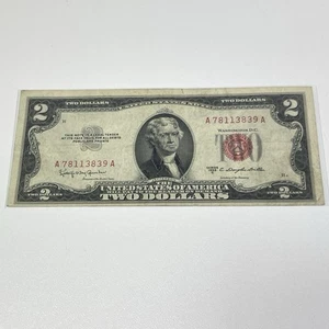1953 $2 Note Red Seal A7811 3839A Thomas Jefferson Monticello - Picture 1 of 8