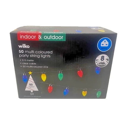 WILKO 50 Bombillas LED Multicolor Festón Exterior Cadena Luz Alimentada por Red Jardín Navidad