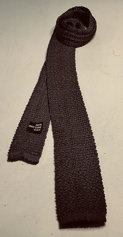 Corbata Hombre 100% Seda Tejida Punta Cuadrada Estrecha Retro Mod Nueva Ola James Bond Foto 1 de 4