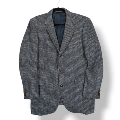 Vintage Harris Tweed Herringbone Blazer 40R Brown Scottish Wool Sport Coat - Image 1 of 4