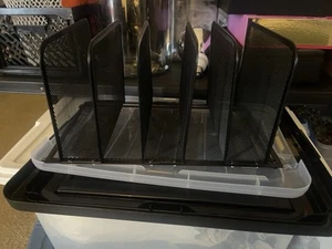 Black Wire Mesh File Sorter with 5 Compartments File Organizing Shelf Set Of Two - Picture 1 of 2
