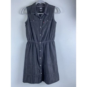 Levi's Sz Lg Girls Chambray Denim Button Up Shirtwaist Dress Black Stone Wash - Picture 1 of 10