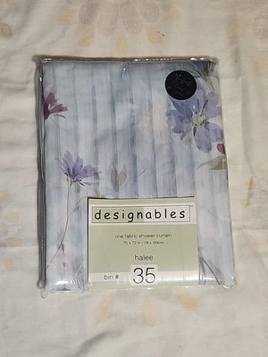 Designables Fabric Shower Curtain Floral Blue Multicolor 70"x72" Halee - Image 1 of 4
