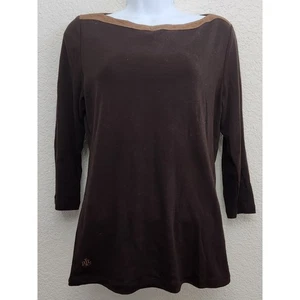 Top Lauren Ralph Lauren Marrón Cuello Barco Borde en Contraste Medio Ligero - Imagen 1 de 6