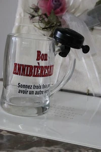 BOCCALE PER BIRRA VINTAGE IN VETRO CON CAMPANELLO DA BICICLETTA - Picture 1 of 5