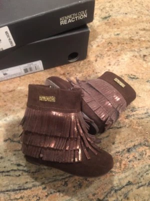 New Kenneth Cole Reaction Baby Girl Brown Leather Fringe Boots 5 - Image 1 of 2