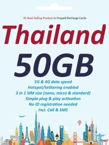 50GB Thailand SIM Card - 10 Days - High-Speed 4G/5G - TrueMove H - Picture 1 of 4