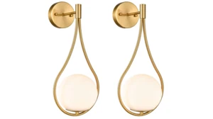 Minimalist Mid-Century Wall Sconces Globe Vanity Light Fixture Brass 2PK - GOLD - Picture 1 of 6