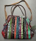 Chaos By Elsie Rainbow Striped Genuine Leather Crossbody Tote Bag Tassels NWOT